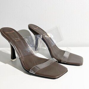 BLACK SUEDE STUDIO Blake Clear Strap Sandal in Brown size 39